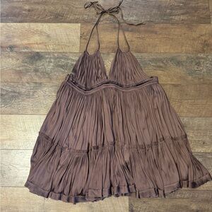 Reset Silky Purple Pleated Halter Dress